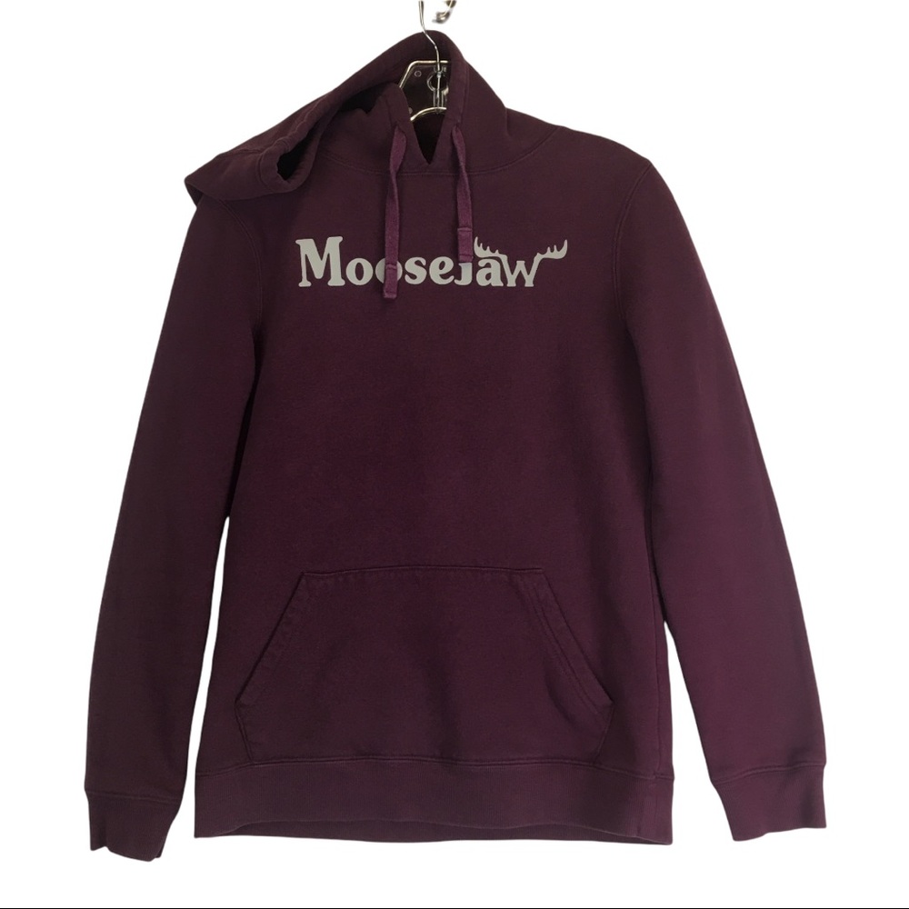 Women Moosejaw Long Sleeve Hoody Burgundy Top and Cream Logo Size: Small